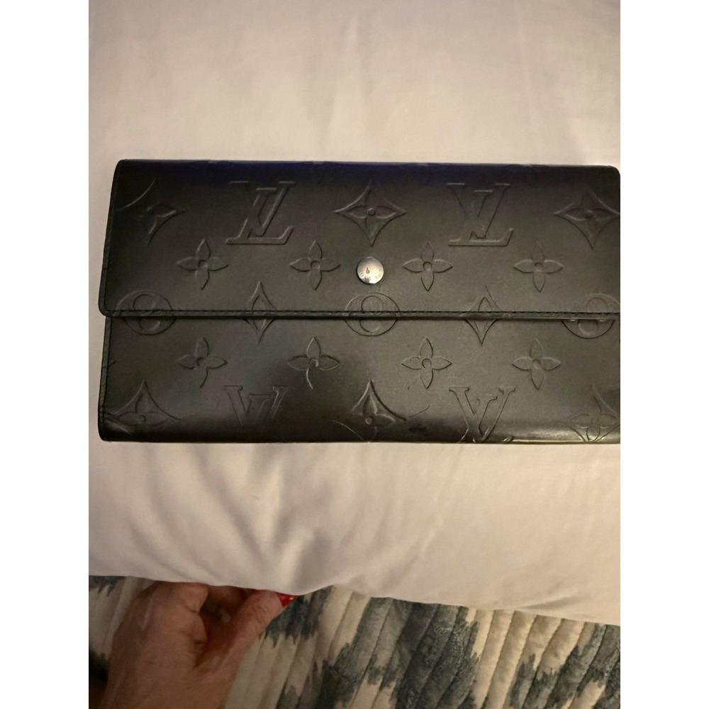 Louis Vuitton Black Monogram Logo Long Flap Snap Wallet Clutch Card Slots